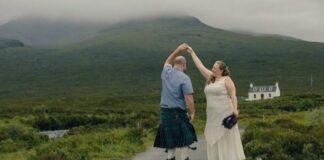 Couple Scottish wedding